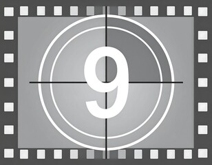 Film countdown, showcasing number nine in grayscale