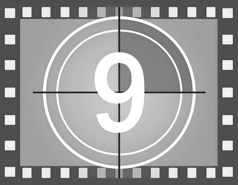Film countdown, showcasing number nine in grayscale