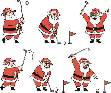Santa claus playing golf, a fun and festive holiday activity with a touch of humor, perfect for christmas themed projects