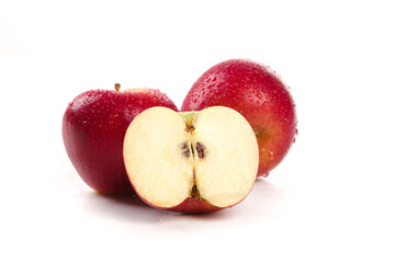 Fresh Red Apples with Half Cut Apple on White Background - New Zealand Imported Fruit