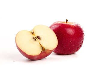 Fresh Red Apples Cut in Half with Water Droplets on White Background New Zealand Imported Fruit