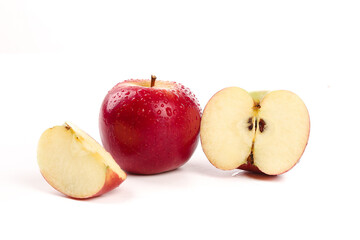 Fresh Red Apple with Slices Isolated on White Background - New Zealand Imported Fruit