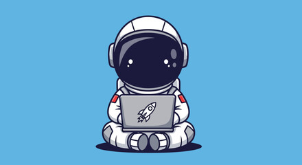Astronaut in Space Suit Meditating with Laptop Cosmic Serenity and Digital Connection