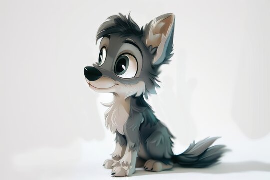 Adorable Cartoon Wolf Pup
