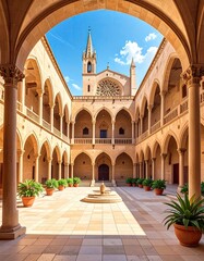 Palma de Mallorcas Bellver Castle Courtyard - A Glimpse of Spanish Architecture.
