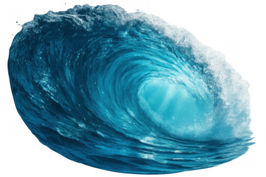 Ocean wave breaking with powerful blue water forming a curl and tube, creating a dynamic surfing environment