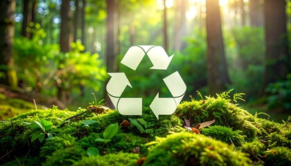 Recycling Symbol in a Lush Green Forest - Environmental Sustainability.