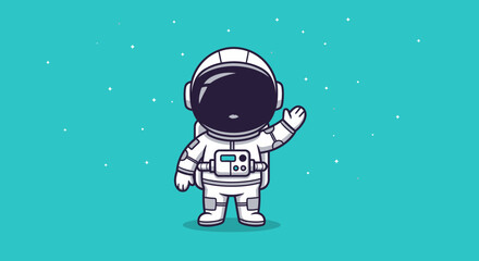 Cute Astronaut Waving Hello in Space with Stars Illustration