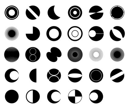 Abstract circle icon set, geometric graphic design elements, minimalist symbol patterns collection, vector illustration