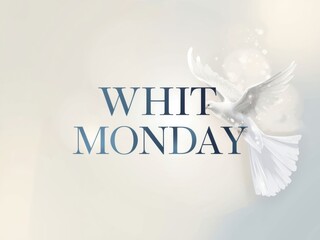 Elegant whit monday text overlay on soft pastel background with floral element