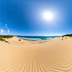 Panoramic View of Stockton Beach Dunes and Ocean Waves.