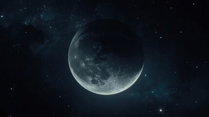 Crescent moon illuminated against a dark starry night sky