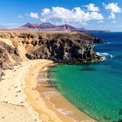 Papagayo Beach - Turquoise Waters and Volcanic Cliffs in Lanzarote.