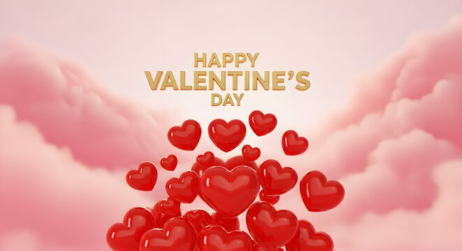 Red glossy hearts floating in a romantic display for Valentines Day.