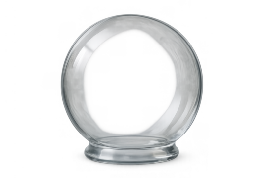 Empty transparent glass sphere with hole cut out for creative display or decorative element on transparent background