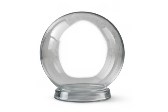 Empty transparent glass sphere standing on a base, ready for custom content or design concept