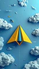 Paper Plane Soaring Through Cloudy Skies - A Dreamy Journey.