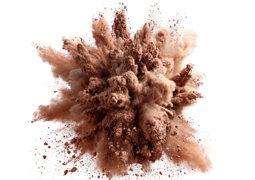 Explosive dust cloud, earthy tones, dynamic action