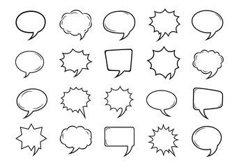 Fototapeta premium Collection of Black and White Speech Bubbles with Various Shapes and Styles.