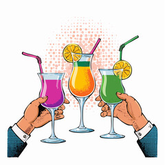 Fresh cold orange juice with ice and a lemon slice in a tropical glass on a white background