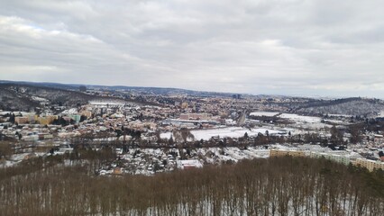 Winter Countryside Landscape near Brno, Czech Republic Snowy Village and Trees