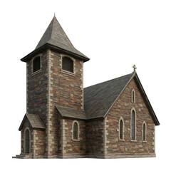 Fototapeta premium Stone Church Building With Steeple isolated on a transparent background