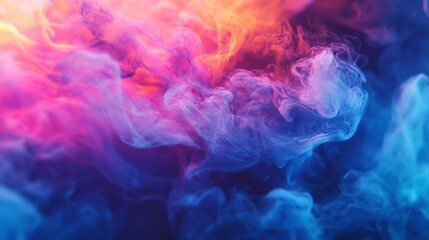 Colorful smoke swirls and dances in a mesmerizing display of vibrant hues and ethereal beauty, creating a captivating abstract art piece