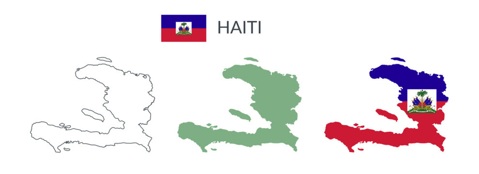 Haiti republic geographical borders isolated on white background. Flag of Haiti. Vector flat cliparts.