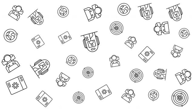 Doodle space pattern on 4k animated. Looping animation featured lineal icon of astronaut, orbit, solar system and other. For background presentation of science exploration.