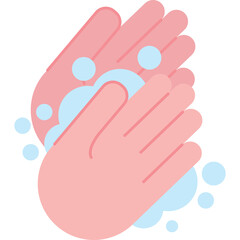 Close up of pink hands washing with soap bubbles on a transparent background representing hygiene and cleanliness concept