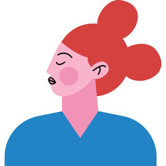 Close Up Profile Of A Woman With Red Hair In A Blue Top Pink Cheeks And Closed Eyes Against A White Background And Transparent Background