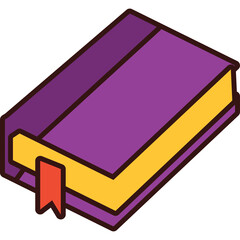Closed Purple Book With Yellow Pages And Orange Bookmark Isolated On White Background Digital Illustration