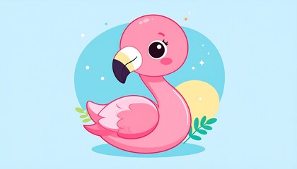 Cute chibi flamingo illustration isolated, children&rsquo;s style, soft tone. 
