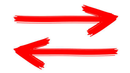 hand drawn symbols - set collection of red arrow pointing up, grunge red arrows isolated on transparent or white background png