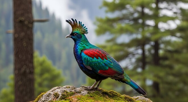 Colorful Himalayan monal bird perched vibrant plumage wildlife photo