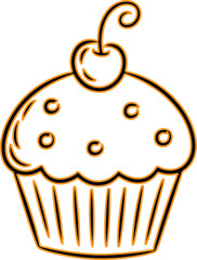 Hand drawn cherry topped cupcake illustration outline