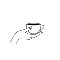 Icon of a beautiful female hand holding a cup, representing concepts of drinks and relaxation