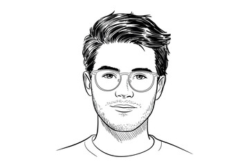 Hand drawn sketch portrait of a young man wearing glasses