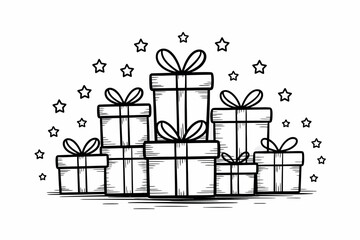 Hand drawn stack of gift boxes with stars illustration