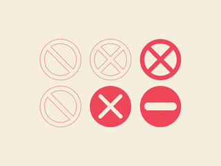 Collection of red and white prohibition and stop signs with outline variations