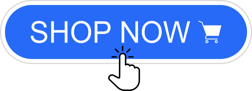 Shopping Cart Buy Now Button. Click Here Button. Buy now red button with hand cursor. Button hand pointer clicking. Click here banner. Online shopping. 