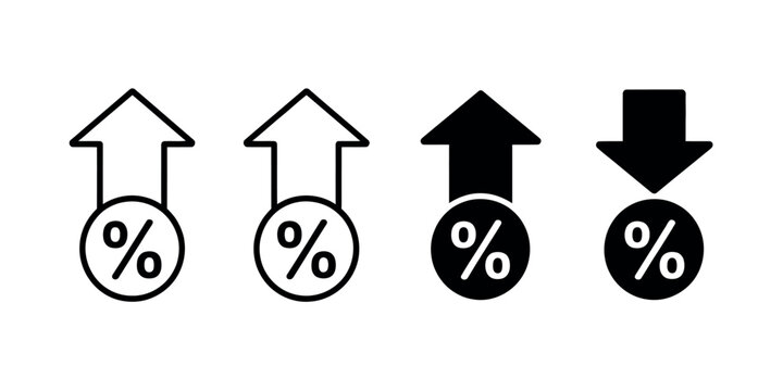 Percentage growth and decline icons with upward and downward arrows