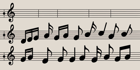 Musical notes and staff on a vintage paper background