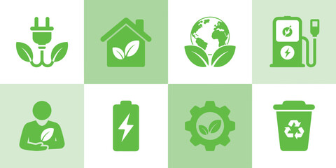 Green energy and sustainability icons collection