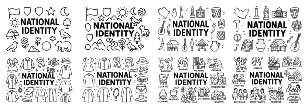 National identity icons and cultural symbols collection