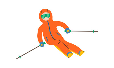 Young people Skiing on Mountains Resort. Child l Riding Downhills by Skis, Wintertime Fun and Leisure Time. Winter Sports Activity and Spare Time. Character Active Lifestyle Cartoon Vector  