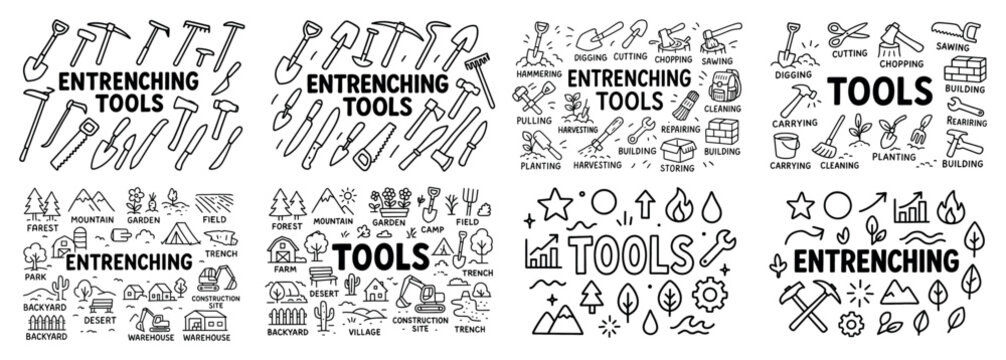 Set of entrenching tools and outdoor icons