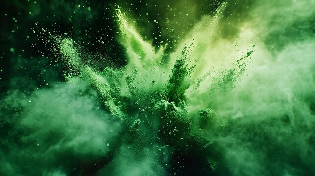 An explosion of green powder creates a mesmerizing cloud, a captivating display of color and energy in motion