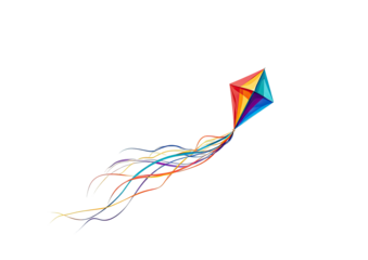Colorful diamond kite flying with long flowing tails
