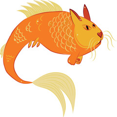 Goldfish cat. Wish fulfillment. Vector illustration.